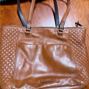 Vera Bradley Brown Quilted Leather Tote Bag